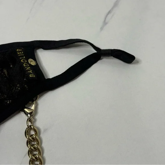 NWOT Bandolier Lace Sophie Face Mask Gold Chain Black Beige Adjustable Ear Loops - Picture 9 of 11